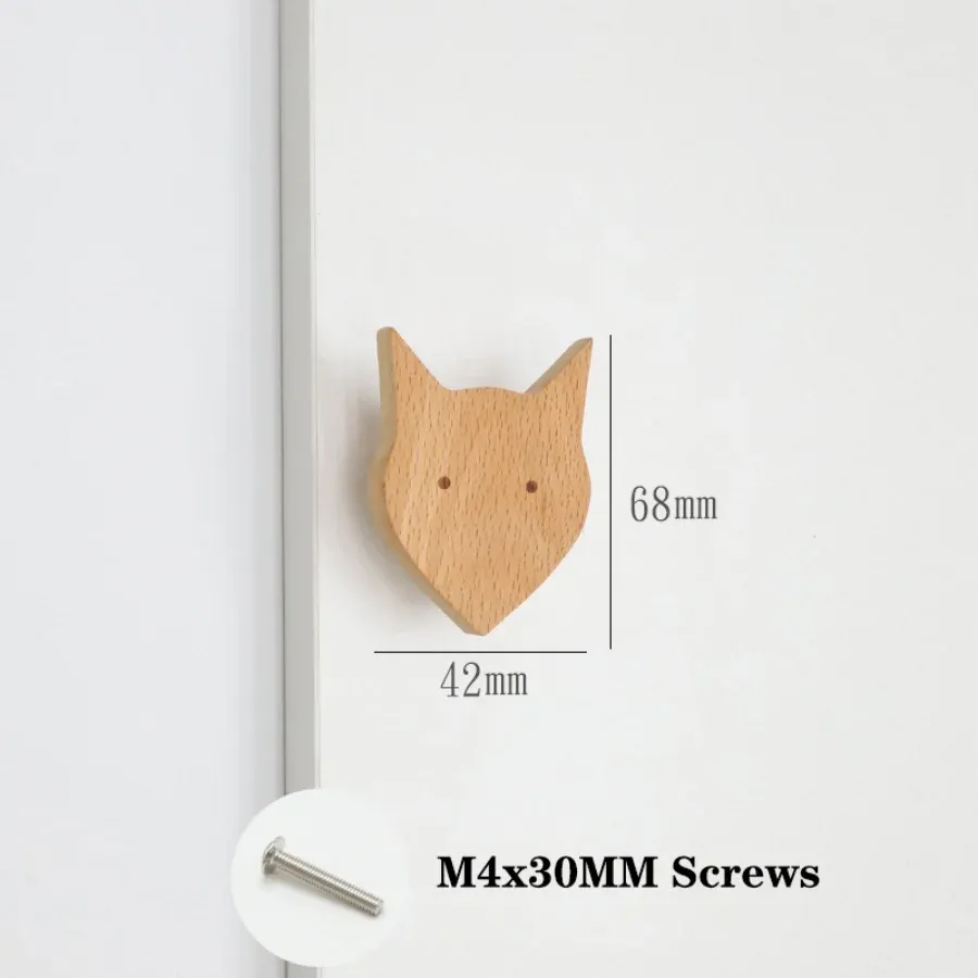 Poignées d'armoire en bois avec motifs d'animaux, crochets en bois, poignées de meubles pour armoires et tiroirs, boutons de porte, poignées de porte de garde-robe de cuisine 7