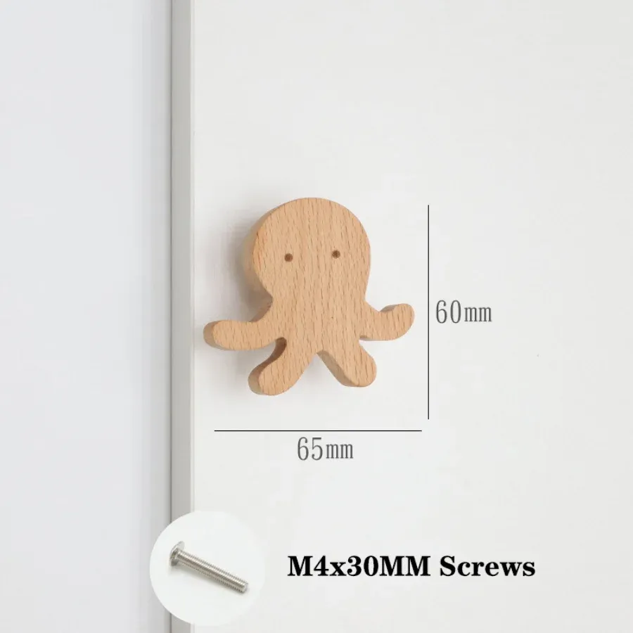 Poignées d'armoire en bois avec motifs d'animaux, crochets en bois, poignées de meubles pour armoires et tiroirs, boutons de porte, poignées de porte de garde-robe de cuisine 8