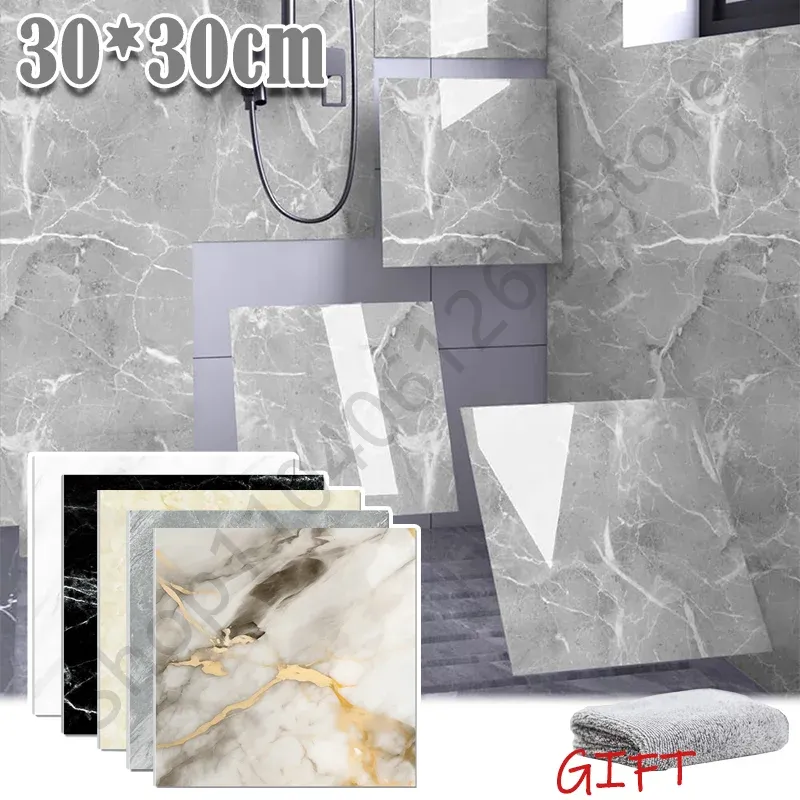 Autocollants muraux effet marbre en PVC, lot de 10 à 50 pièces, carrelage épais auto-adhésif et étanche pour salle de bains et cuisine - Image 1