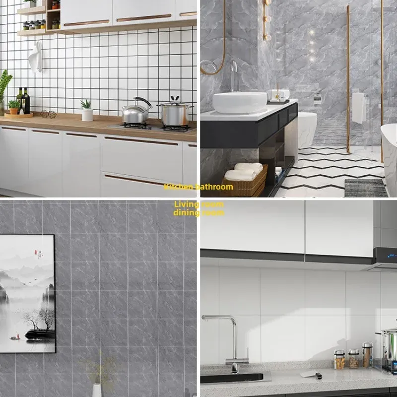 Autocollants muraux effet marbre en PVC, lot de 10 à 50 pièces, carrelage épais auto-adhésif et étanche pour salle de bains et cuisine 2