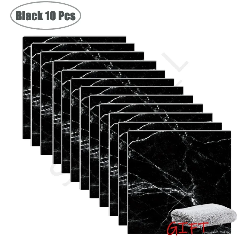 Autocollants muraux effet marbre en PVC, lot de 10 à 50 pièces, carrelage épais auto-adhésif et étanche pour salle de bains et cuisine 18