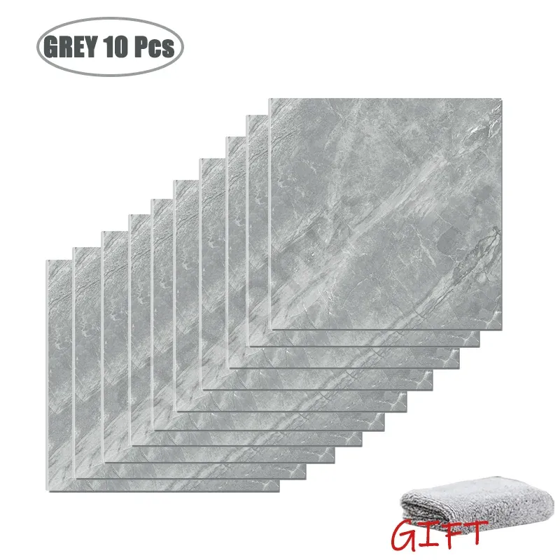 Autocollants muraux effet marbre en PVC, lot de 10 à 50 pièces, carrelage épais auto-adhésif et étanche pour salle de bains et cuisine 19