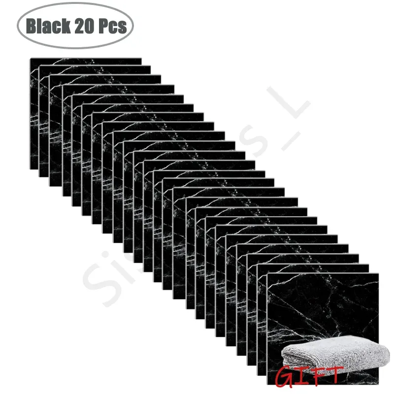 Autocollants muraux effet marbre en PVC, lot de 10 à 50 pièces, carrelage épais auto-adhésif et étanche pour salle de bains et cuisine 27