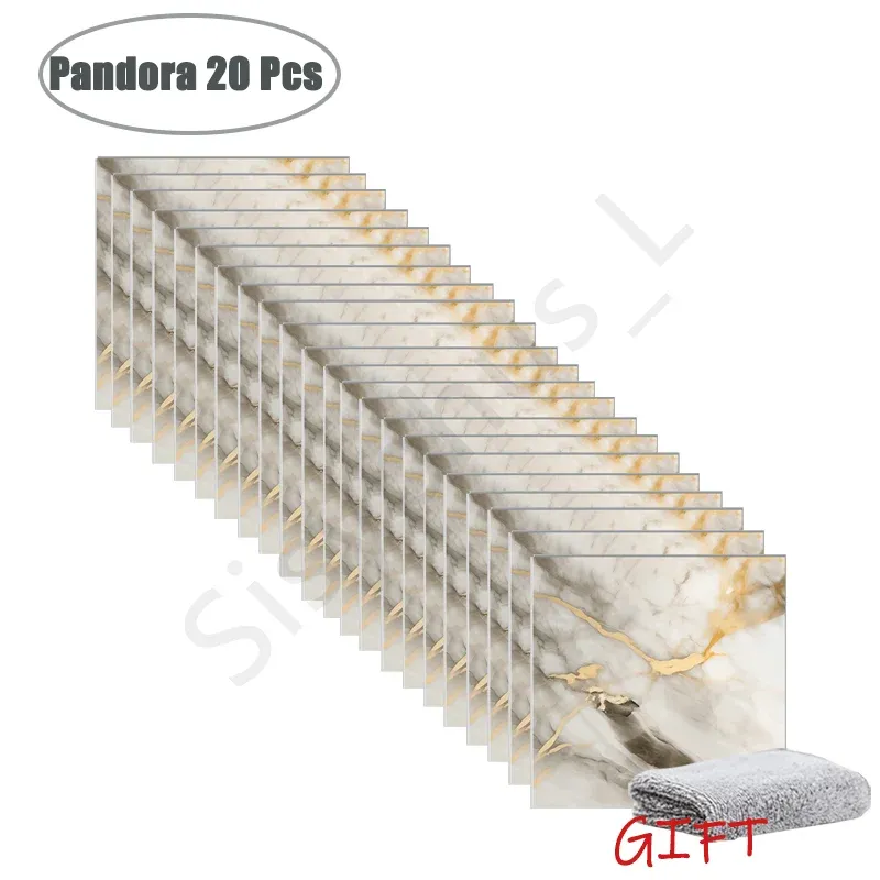 Autocollants muraux effet marbre en PVC, lot de 10 à 50 pièces, carrelage épais auto-adhésif et étanche pour salle de bains et cuisine 21