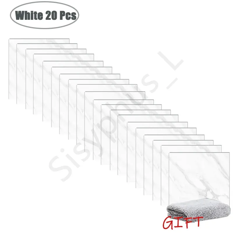 Autocollants muraux effet marbre en PVC, lot de 10 à 50 pièces, carrelage épais auto-adhésif et étanche pour salle de bains et cuisine 22