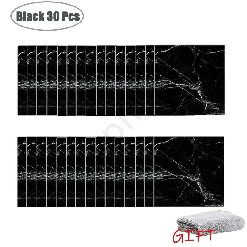 Autocollants muraux effet marbre en PVC, lot de 10 à 50 pièces, carrelage épais auto-adhésif et étanche pour salle de bains et cuisine 11