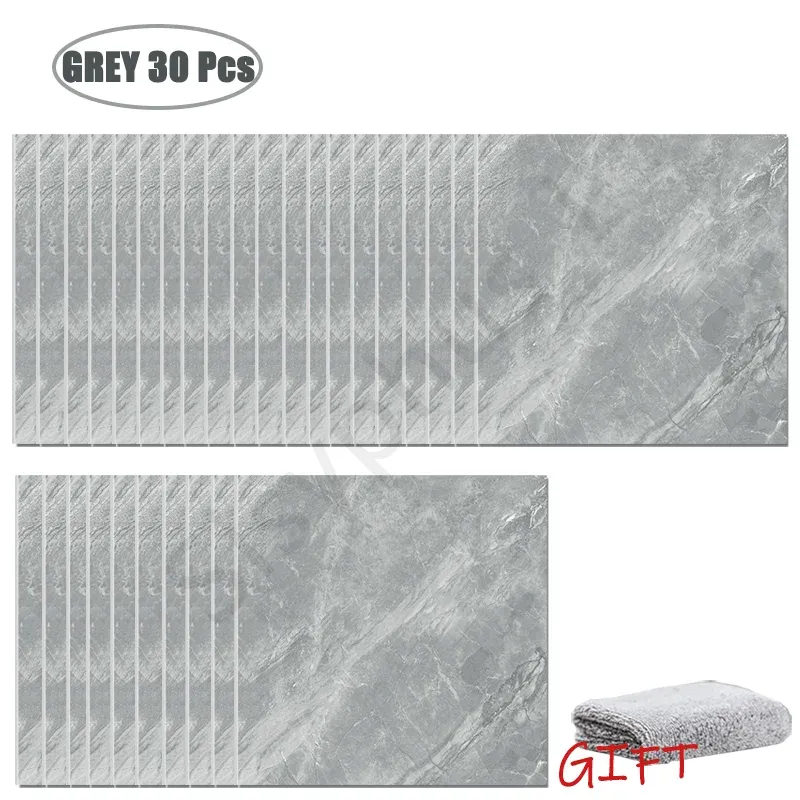 Autocollants muraux effet marbre en PVC, lot de 10 à 50 pièces, carrelage épais auto-adhésif et étanche pour salle de bains et cuisine 12