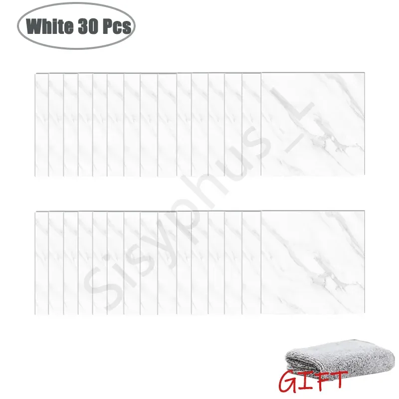Autocollants muraux effet marbre en PVC, lot de 10 à 50 pièces, carrelage épais auto-adhésif et étanche pour salle de bains et cuisine 13