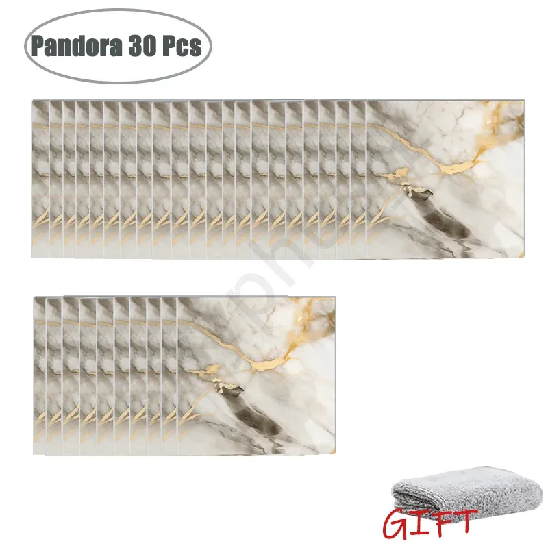 Autocollants muraux effet marbre en PVC, lot de 10 à 50 pièces, carrelage épais auto-adhésif et étanche pour salle de bains et cuisine 7