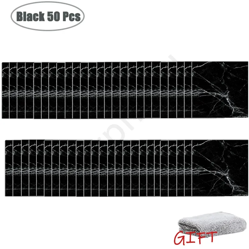 Autocollants muraux effet marbre en PVC, lot de 10 à 50 pièces, carrelage épais auto-adhésif et étanche pour salle de bains et cuisine 8