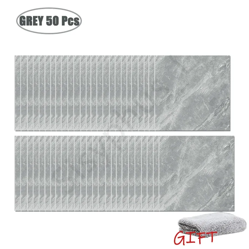 Autocollants muraux effet marbre en PVC, lot de 10 à 50 pièces, carrelage épais auto-adhésif et étanche pour salle de bains et cuisine 9