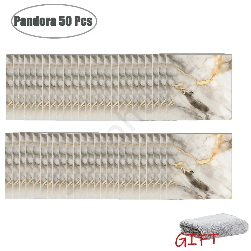 Autocollants muraux effet marbre en PVC, lot de 10 à 50 pièces, carrelage épais auto-adhésif et étanche pour salle de bains et cuisine 10