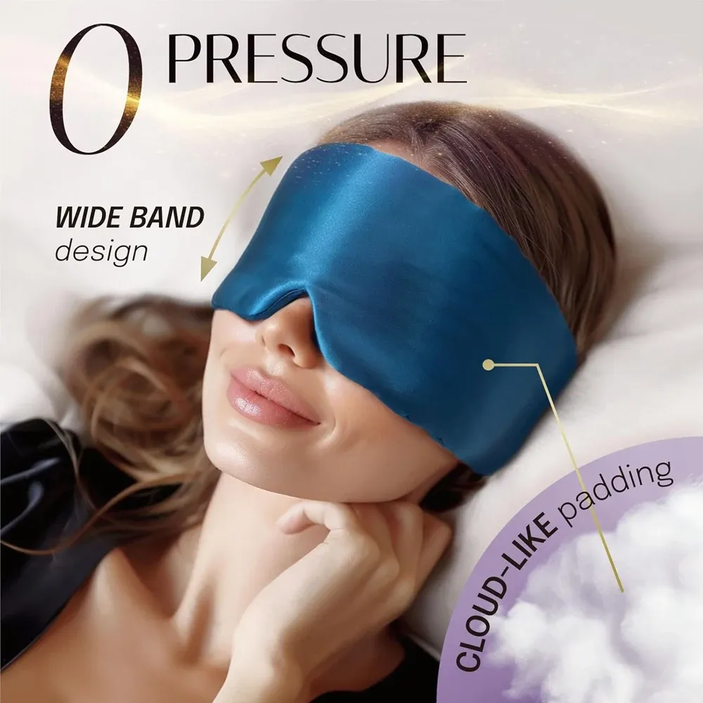 Masque de sommeil en soie, doux, sans pression, 100 % soie de mûrier, pour le contour des yeux, anti-rides, large bandeau réglable en Velcro 4