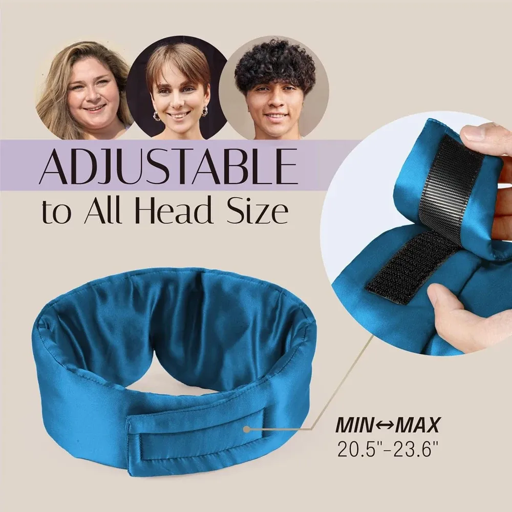 Masque de sommeil en soie, doux, sans pression, 100 % soie de mûrier, pour le contour des yeux, anti-rides, large bandeau réglable en Velcro 6