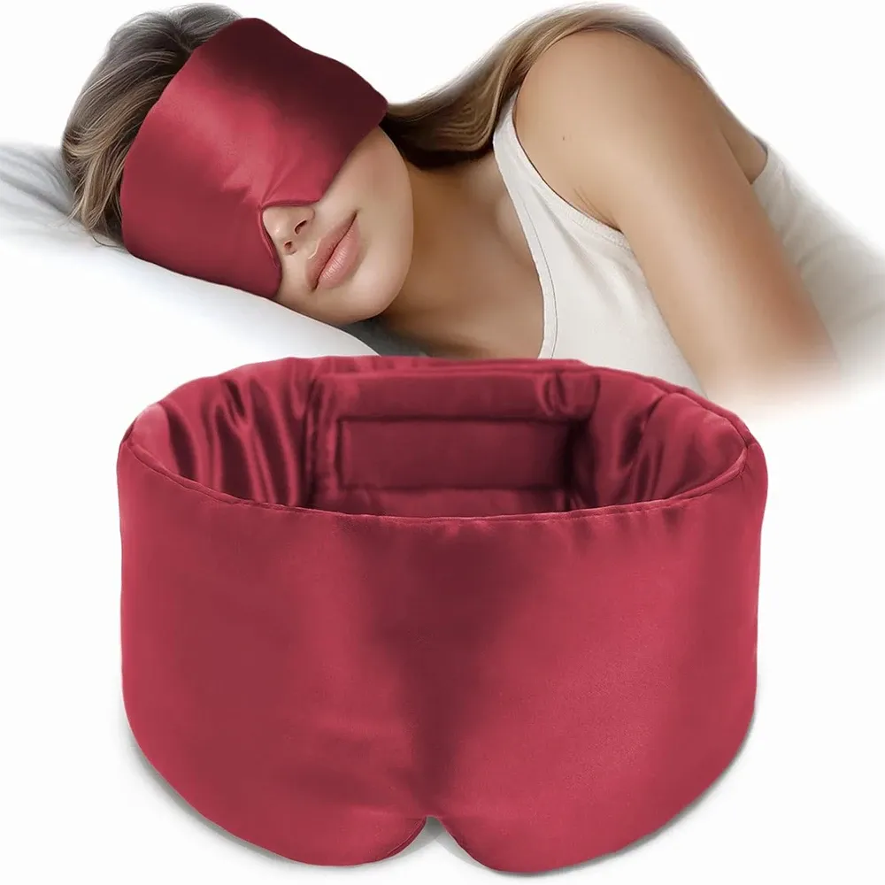 Masque de sommeil en soie, doux, sans pression, 100 % soie de mûrier, pour le contour des yeux, anti-rides, large bandeau réglable en Velcro 12