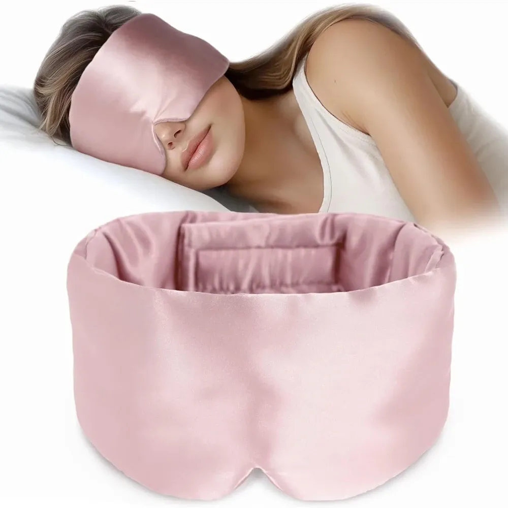 Masque de sommeil en soie, doux, sans pression, 100 % soie de mûrier, pour le contour des yeux, anti-rides, large bandeau réglable en Velcro 11