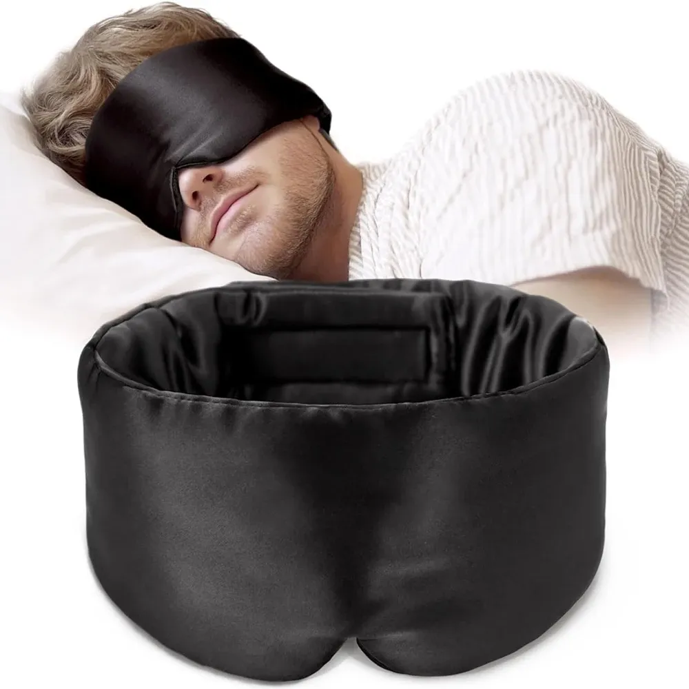 Masque de sommeil en soie, doux, sans pression, 100 % soie de mûrier, pour le contour des yeux, anti-rides, large bandeau réglable en Velcro 10