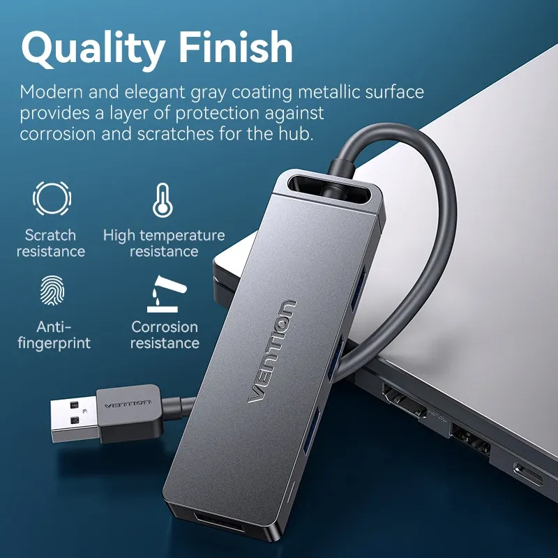 Hub USB haute vitesse Vention 4 ports USB 3.0 vers USB 3.0, adaptateur répartiteur pour MacBook Pro, iPad Pro, Xiaomi et Lenovo 6