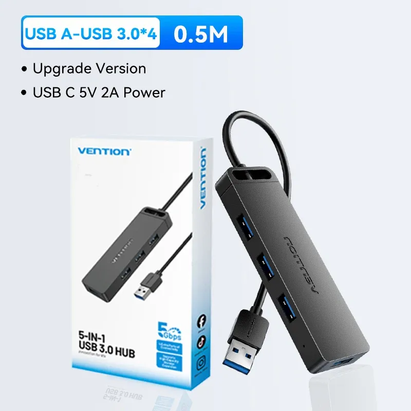 Hub USB haute vitesse Vention 4 ports USB 3.0 vers USB 3.0, adaptateur répartiteur pour MacBook Pro, iPad Pro, Xiaomi et Lenovo 16