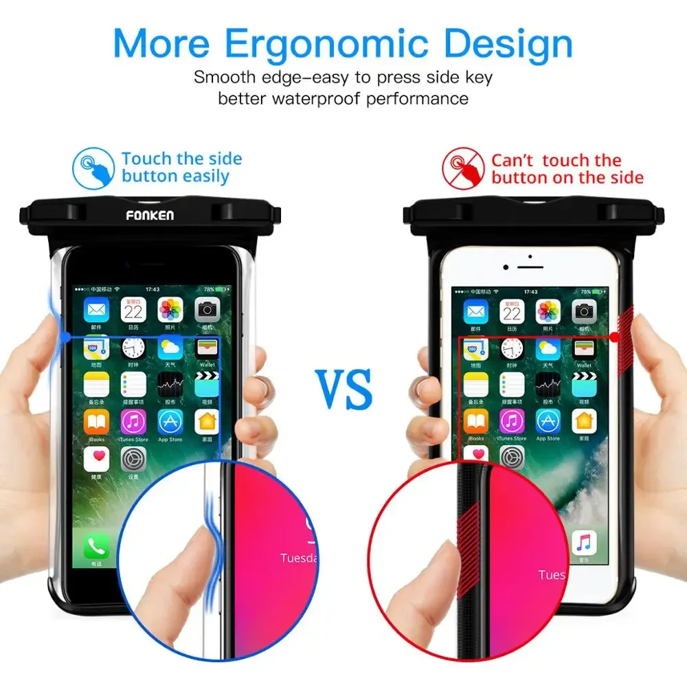 Étui étanche FONKEN pour téléphone portable, vue complète, sac sec transparent pour natation, neige et randonnée en forêt, grande housse de protection 3