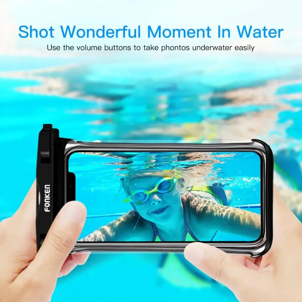 Étui étanche FONKEN pour téléphone portable, vue complète, sac sec transparent pour natation, neige et randonnée en forêt, grande housse de protection 4