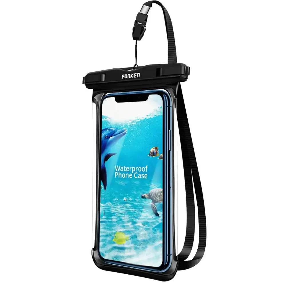 Étui étanche FONKEN pour téléphone portable, vue complète, sac sec transparent pour natation, neige et randonnée en forêt, grande housse de protection 16