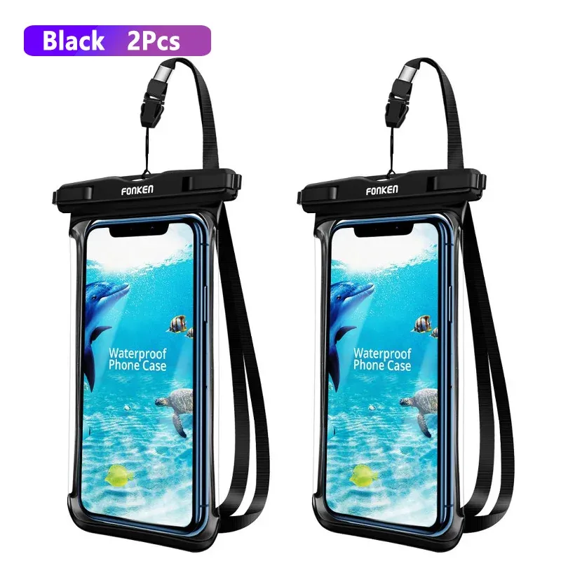 Étui étanche FONKEN pour téléphone portable, vue complète, sac sec transparent pour natation, neige et randonnée en forêt, grande housse de protection 14