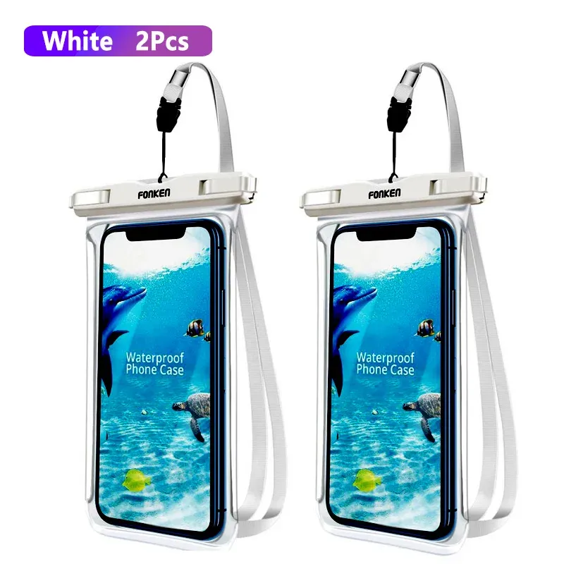 Étui étanche FONKEN pour téléphone portable, vue complète, sac sec transparent pour natation, neige et randonnée en forêt, grande housse de protection 15