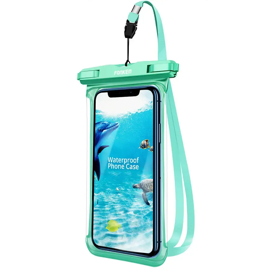 Étui étanche FONKEN pour téléphone portable, vue complète, sac sec transparent pour natation, neige et randonnée en forêt, grande housse de protection 13