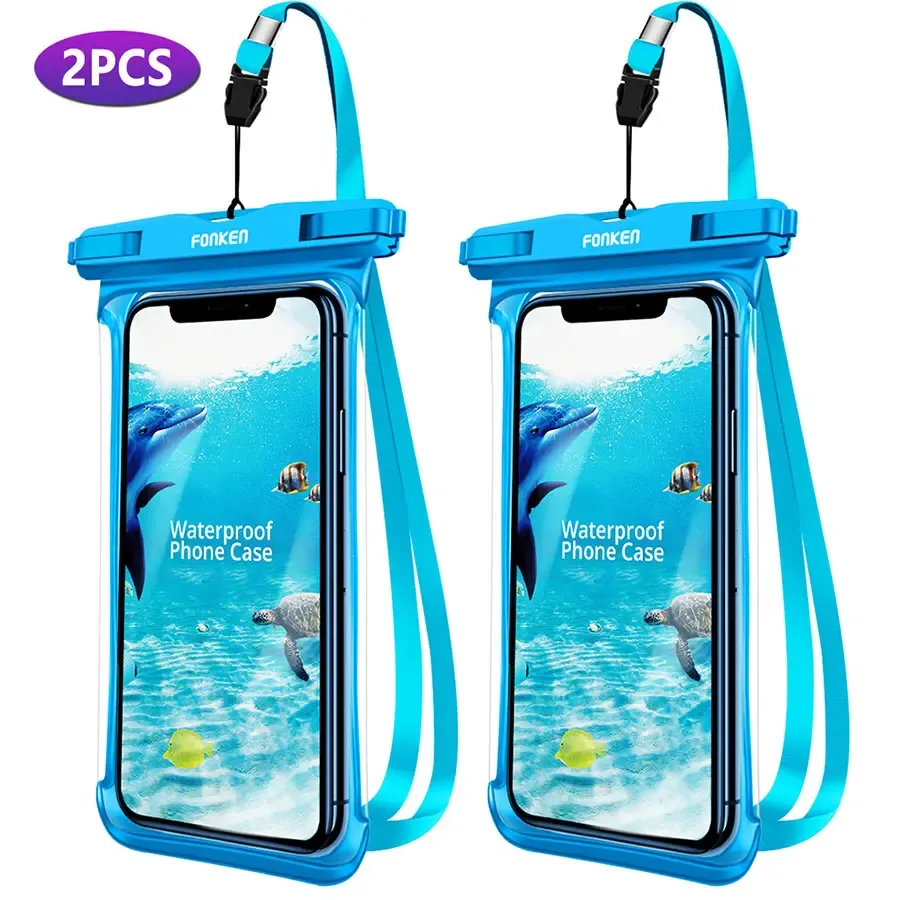 Étui étanche FONKEN pour téléphone portable, vue complète, sac sec transparent pour natation, neige et randonnée en forêt, grande housse de protection 9