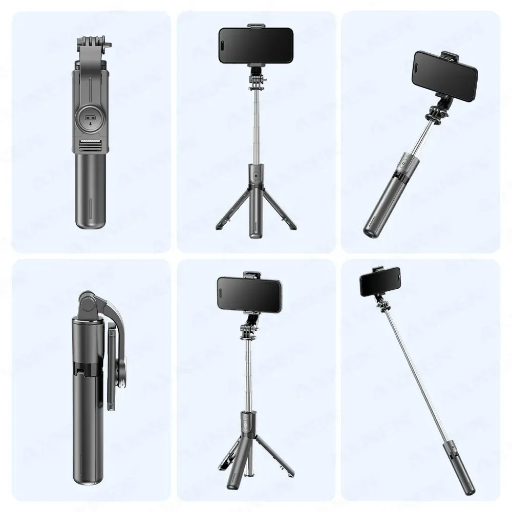 Trépied perche à selfie avec télécommande Bluetooth amovible, rotation à 360°, perche extensible, lumière de remplissage intégrée, compatible iPhone et Android 6