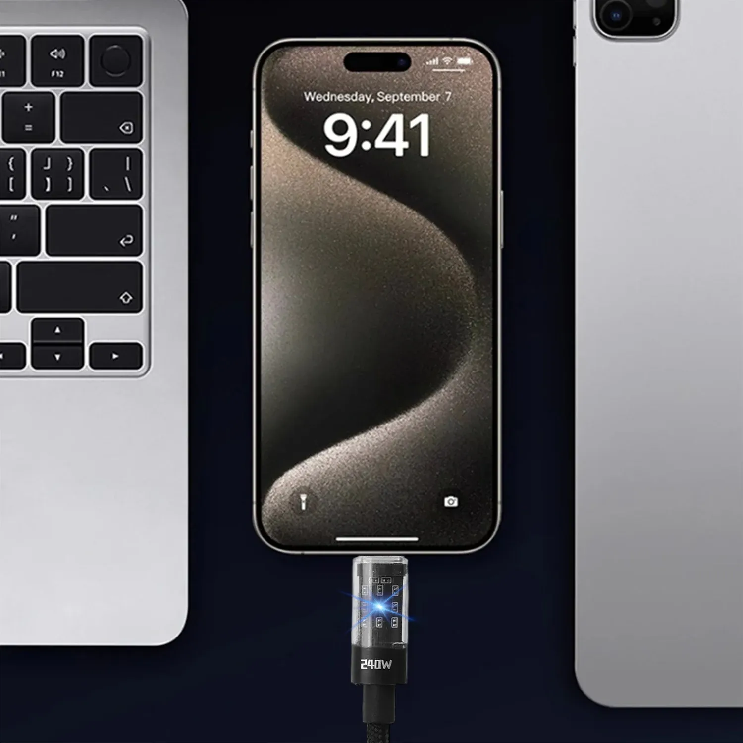 Câble de charge USB-C en nylon 240 W, charge ultra-rapide, compatible Samsung, Xiaomi, Huawei et Honor, avec affichage numérique LED et câble de données 5