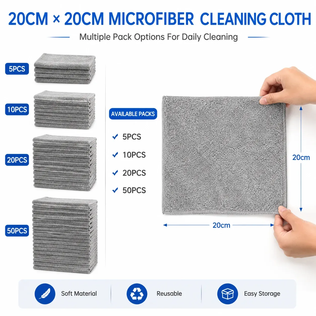 Chiffons en microfibre doux et sans peluches, réutilisables pour l'intérieur de la voiture, les vitres, la cuisine et la maison – Lot de 5, 10, 20 ou 50 5