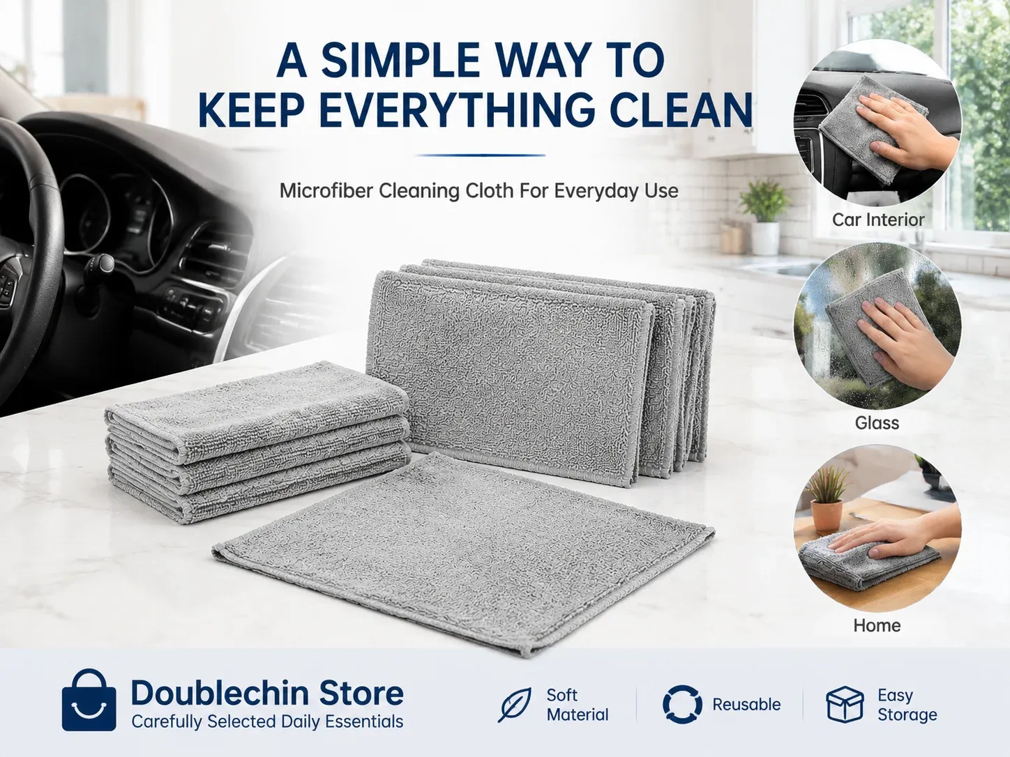 Chiffons en microfibre doux et sans peluches, réutilisables pour l'intérieur de la voiture, les vitres, la cuisine et la maison – Lot de 5, 10, 20 ou 50 6