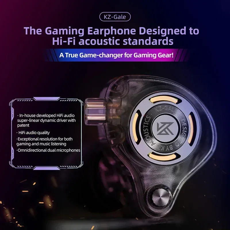 Écouteurs HiFi KZ Gale à basses renforcées, pilote dynamique super linéaire, conception détachable pour le jeu et la musique 3