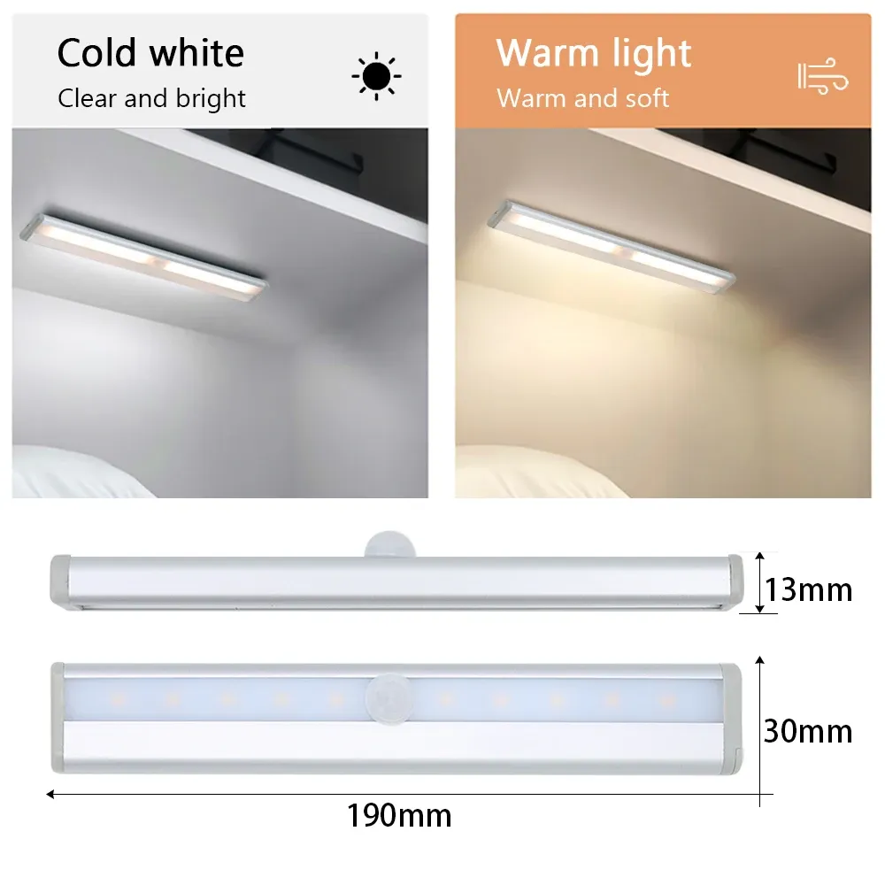 Lot de 10 veilleuses LED sans fil à détecteur de mouvement PIR pour escalier, placard et couloir 3