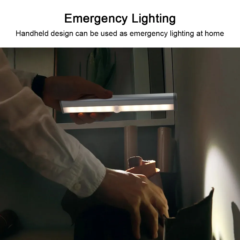 Lot de 10 veilleuses LED sans fil à détecteur de mouvement PIR pour escalier, placard et couloir 5