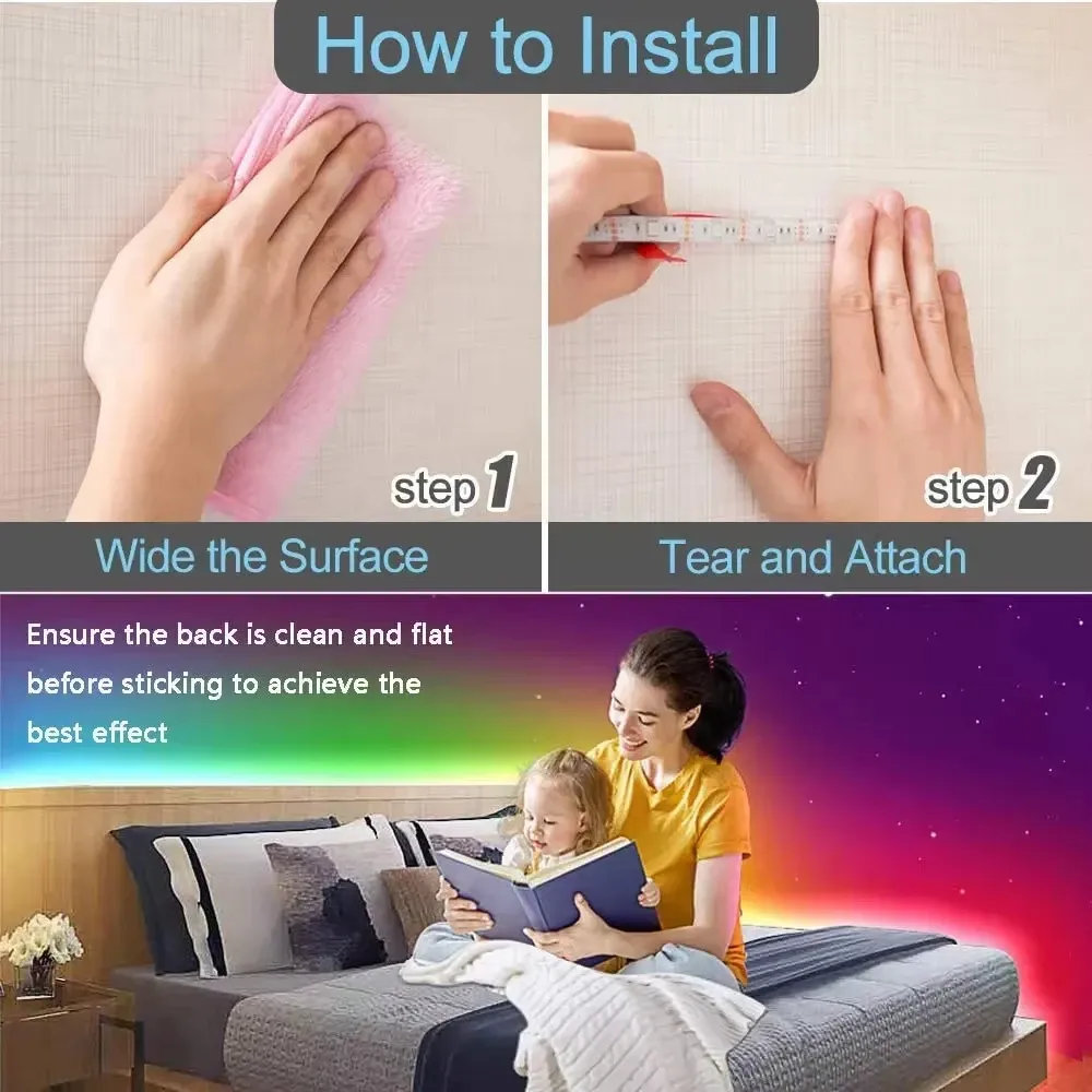 Bande LED RGB 5 V USB 1 à 30 m avec Bluetooth et télécommande 24 touches, ruban flexible à changement de couleur pour la décoration intérieure 5