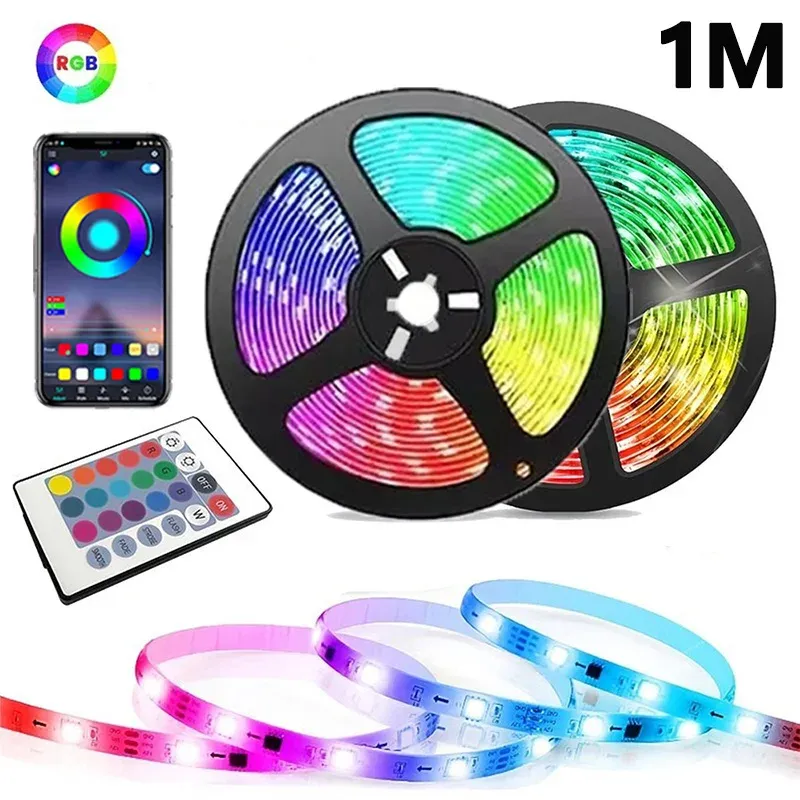 Bande LED RGB 5 V USB 1 à 30 m avec Bluetooth et télécommande 24 touches, ruban flexible à changement de couleur pour la décoration intérieure 15