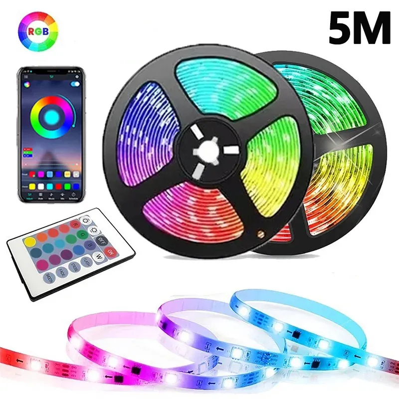 Bande LED RGB 5 V USB 1 à 30 m avec Bluetooth et télécommande 24 touches, ruban flexible à changement de couleur pour la décoration intérieure 13