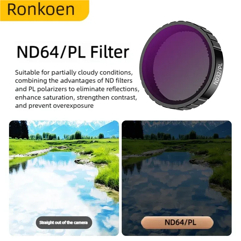 Ronkoen – Filtre CPL et ND pour caméra d'action DJI Osmo Action 4 et Action 5 Pro, jeu de filtres ND8, ND16 et ND32, cadre en alliage d'aluminium 13