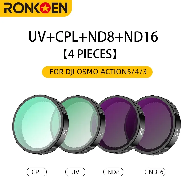 Ronkoen – Filtre CPL et ND pour caméra d'action DJI Osmo Action 4 et Action 5 Pro, jeu de filtres ND8, ND16 et ND32, cadre en alliage d'aluminium 16