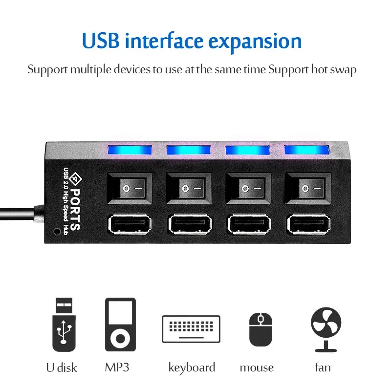 Hub USB, interrupteurs individuels