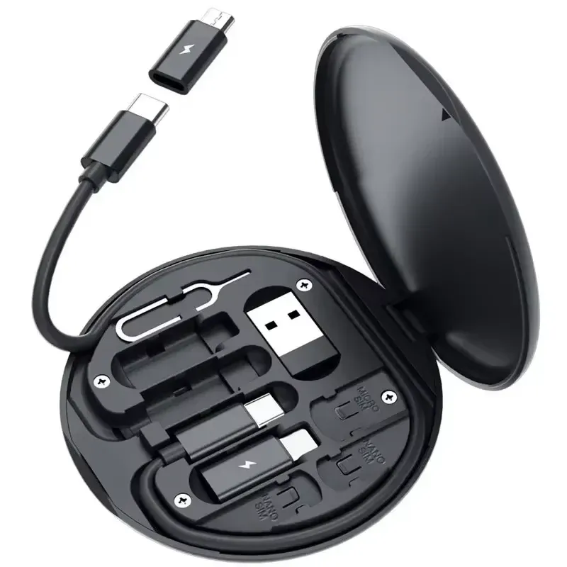 Boîte de rangement portable multifonction pour câbles de données, support de téléphone portable à charge rapide 60 W, kit de câbles de charge, adaptateur multi-embouts