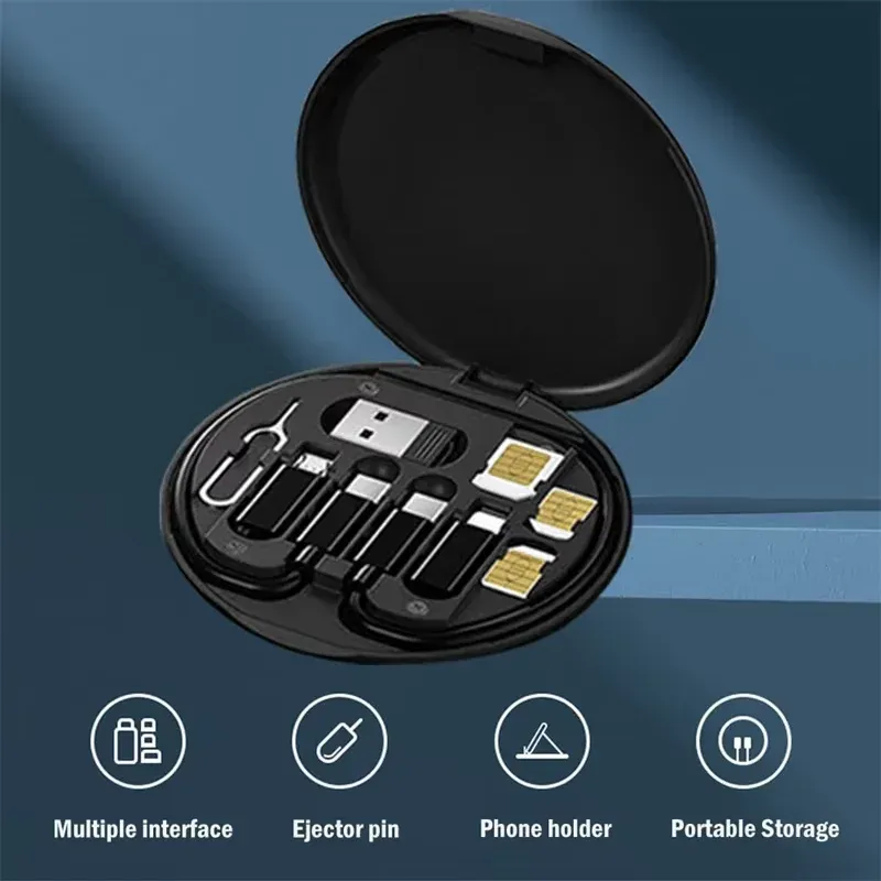 Boîte de rangement portable multifonction pour câbles de données, support de téléphone portable à charge rapide 60 W, kit de câbles de charge, adaptateur multi-embouts 2