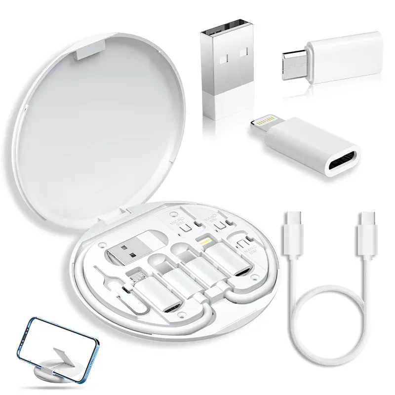 Boîte de rangement portable multifonction pour câbles de données, support de téléphone portable à charge rapide 60 W, kit de câbles de charge, adaptateur multi-embouts 7