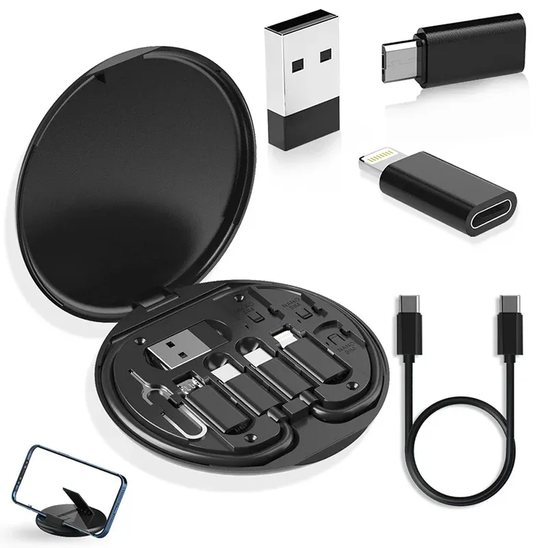 Boîte de rangement portable multifonction pour câbles de données, support de téléphone portable à charge rapide 60 W, kit de câbles de charge, adaptateur multi-embouts 8