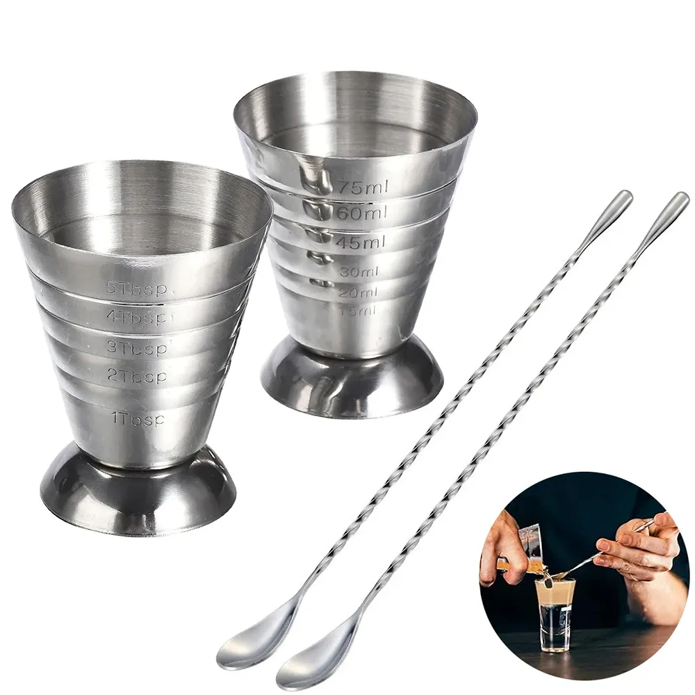 Tasse doseuse en acier inoxydable avec cuillère mélangeuse, 75 ml (2,5 oz) 9