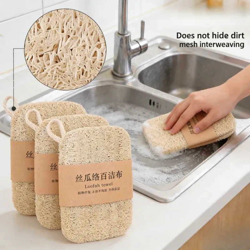 Éponge à vaisselle naturelle en loofah avec corde de suspension