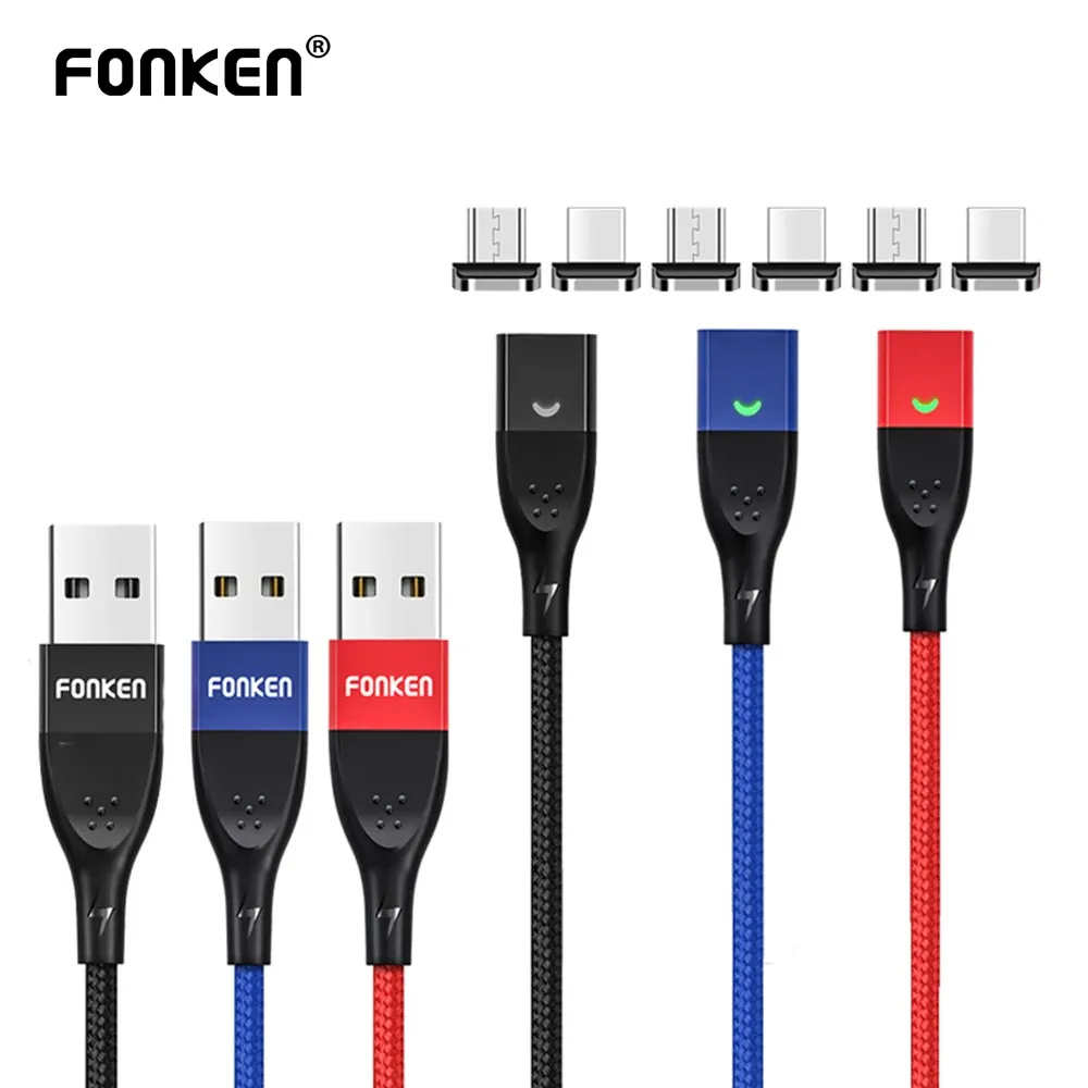 Câble de charge magnétique USB Type-C FONKEN pour Realme GT6, câble de chargeur magnétique avec connecteur Micro USB et Android - Image 1